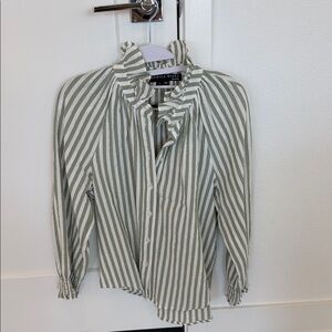 Veronica Beard Green and White Striped Blouse